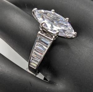Marquis and Baguette Cubic Zirconia set in Sterling Silver Ring, NWT, Size 7